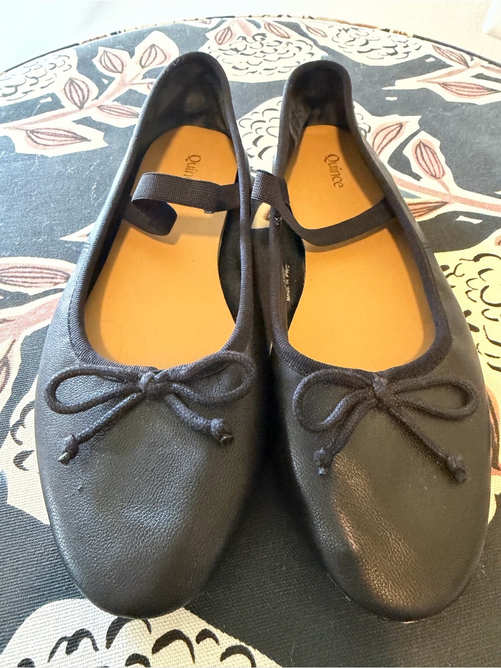 Quince Black Ballet Flats with Strap and Bow